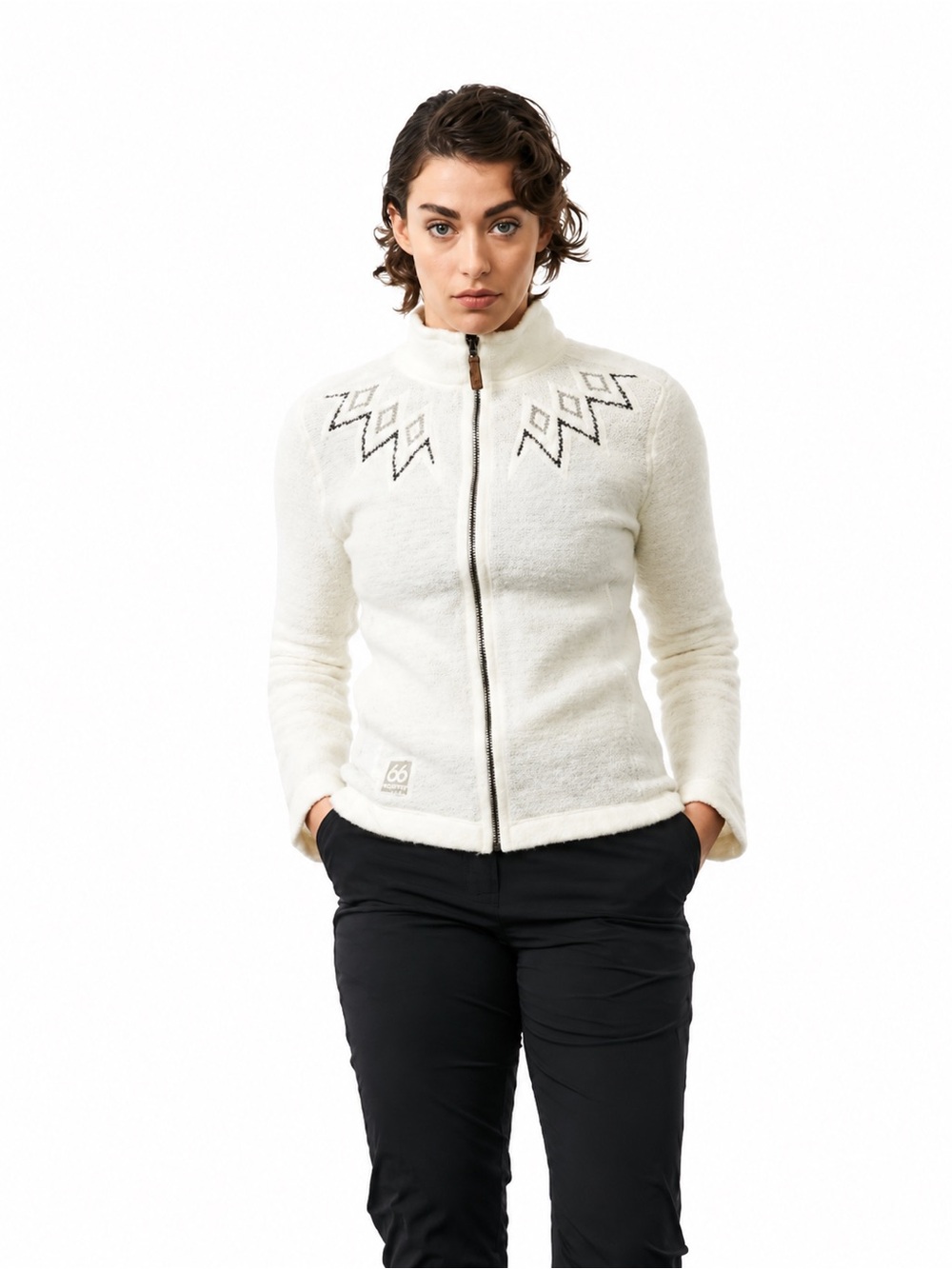 66 North Kaldi Wool Jacket ivory wool zipper embroidered 566 Iceland small woman